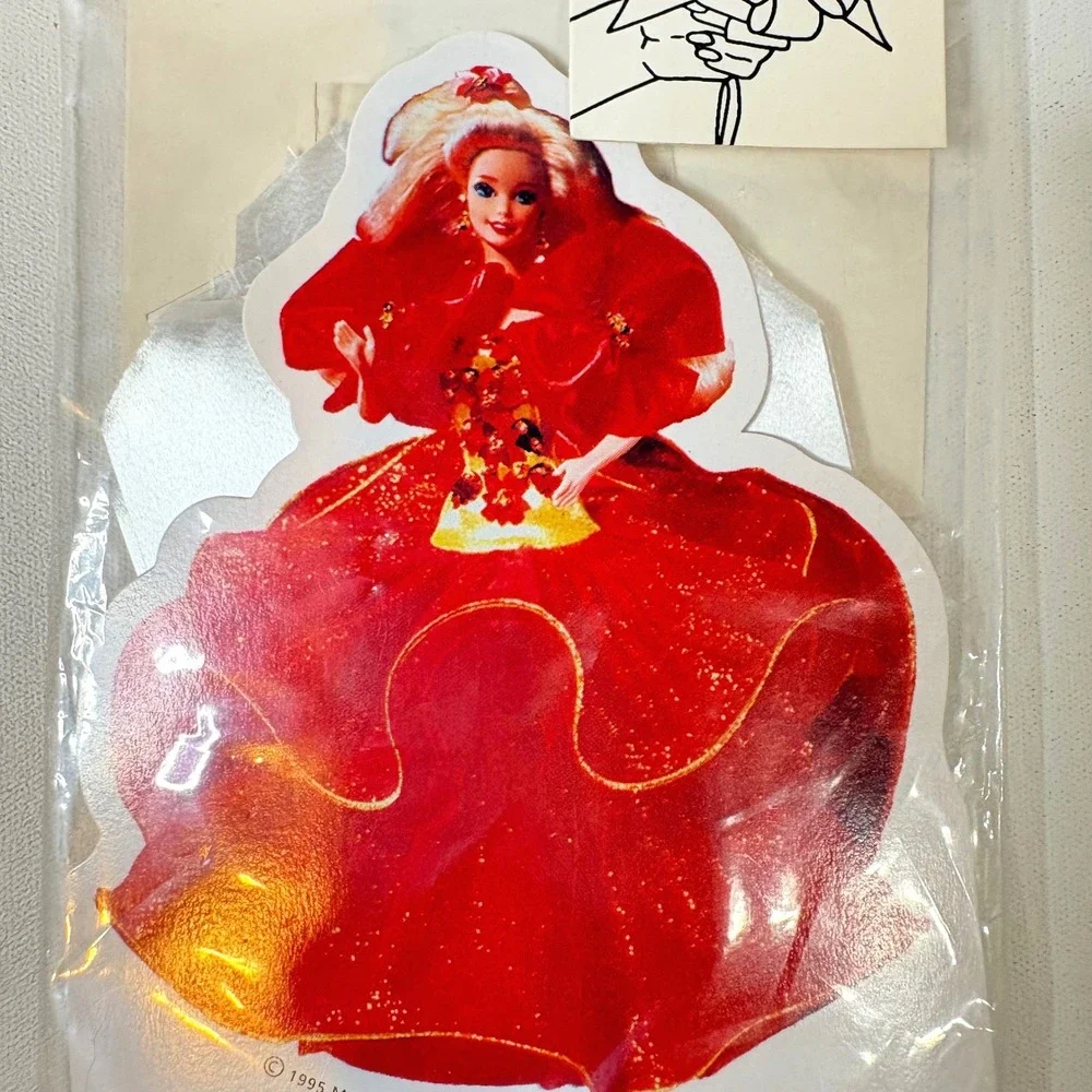 Vintage 1995 Hallmark Barbie Pop-Up Bow Holiday Barbie Red Gown Gift Wrap New